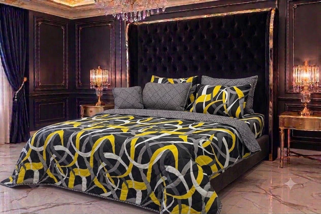 7Pc Printed Comforter Set – King Size Cotton Mix Bedding Set