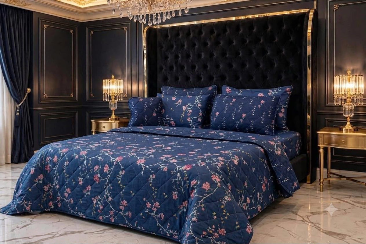 7Pc Printed Comforter Set – King Size Cotton Mix Bedding Set