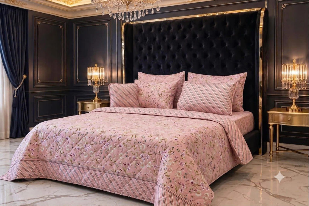 7Pc Printed Comforter Set – King Size Cotton Mix Bedding Set