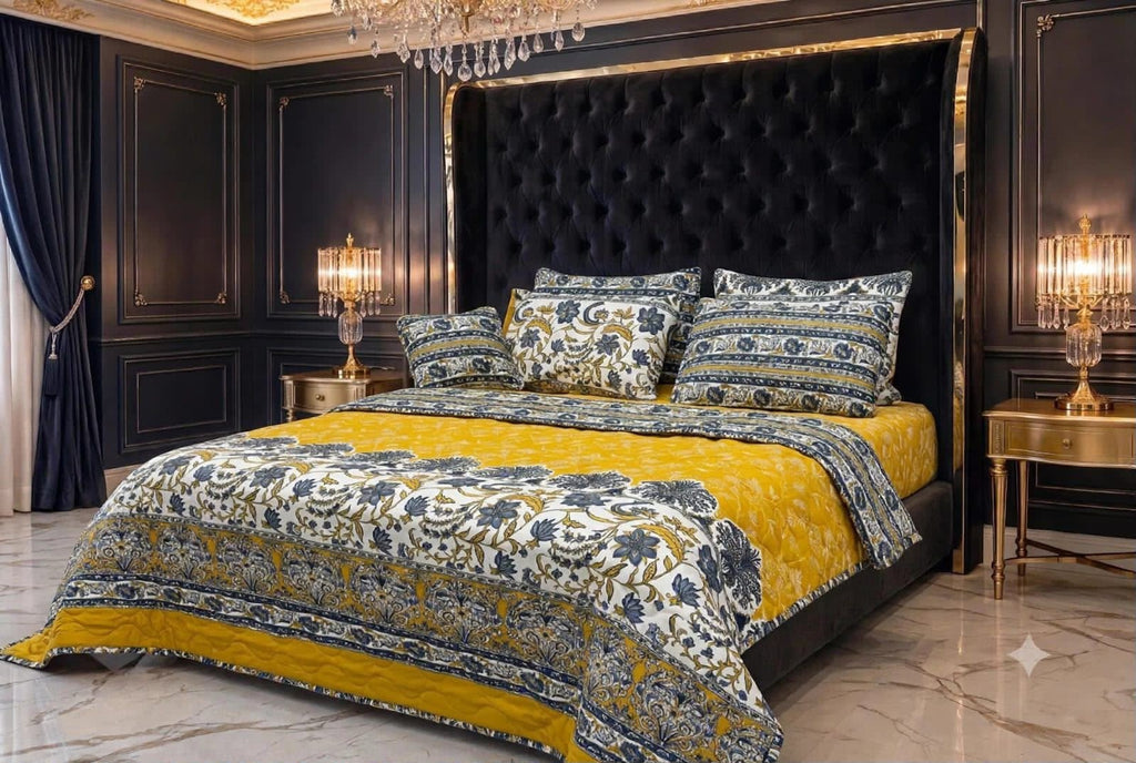 7Pc Printed Comforter Set – King Size Cotton Mix Bedding Set