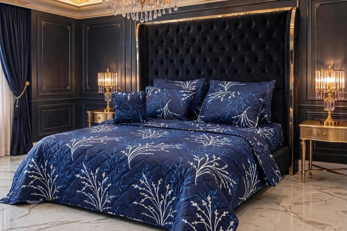 7Pc Printed Comforter Set – King Size Cotton Mix Bedding Set