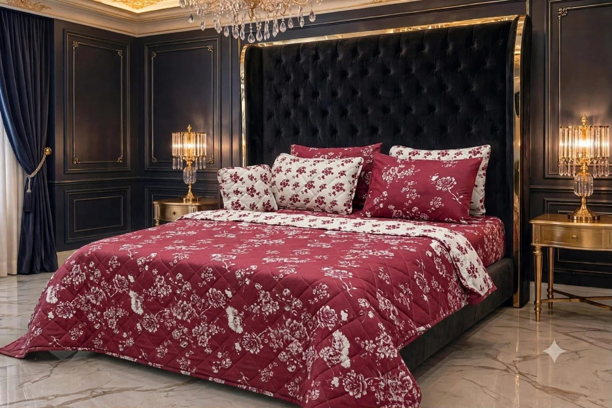 7Pc Printed Comforter Set – King Size Cotton Mix Bedding Set