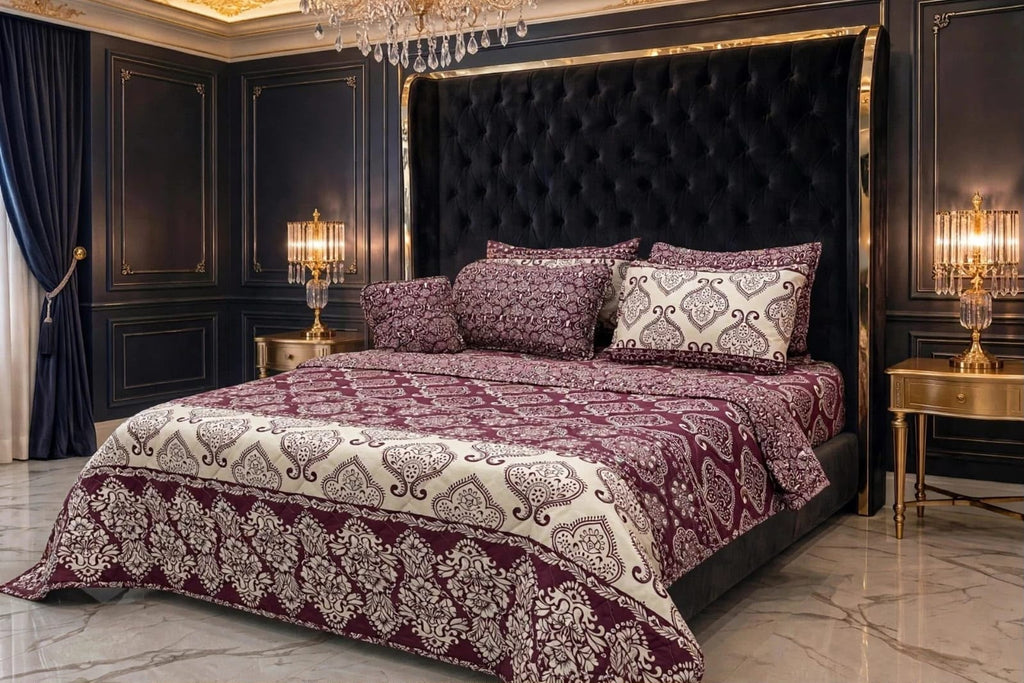 7Pc Printed Comforter Set – King Size Cotton Mix Bedding Set