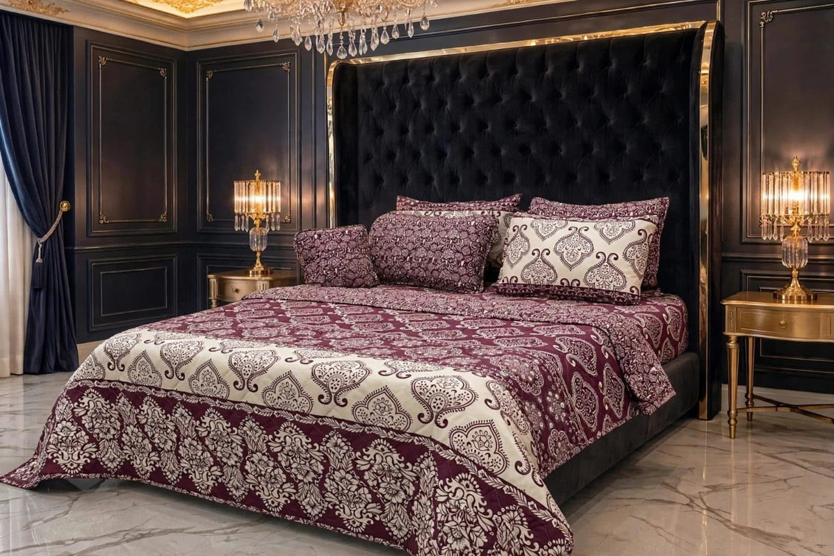 7Pc Printed Comforter Set – King Size Cotton Mix Bedding Set