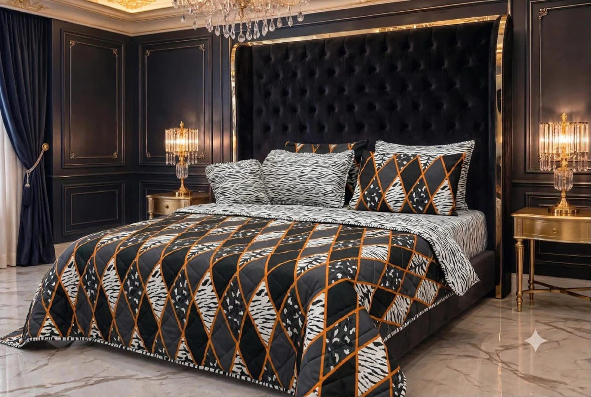 7Pc Printed Comforter Set – King Size Cotton Mix Bedding Set