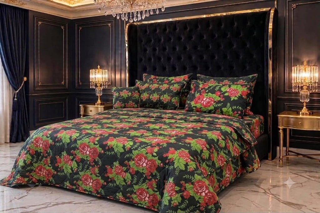 7Pc Printed Comforter Set – King Size Cotton Mix Bedding Set
