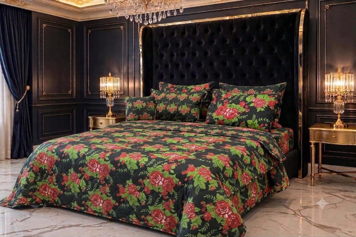 7Pc Printed Comforter Set – King Size Cotton Mix Bedding Set