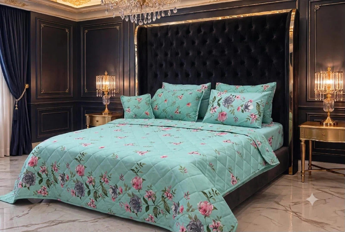 7Pc Printed Comforter Set – King Size Cotton Mix Bedding Set