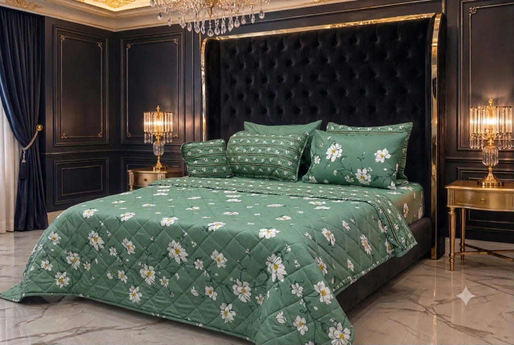 7Pc Printed Comforter Set – King Size Cotton Mix Bedding Set