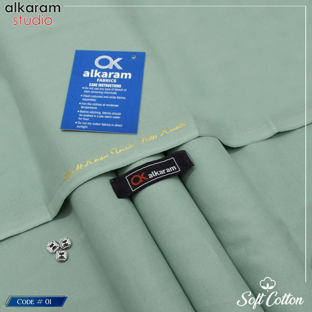 Alkaram Fabrics Soft Cotton 4.5 Meter Summer Unstitched Suit | Color Guaranteed
