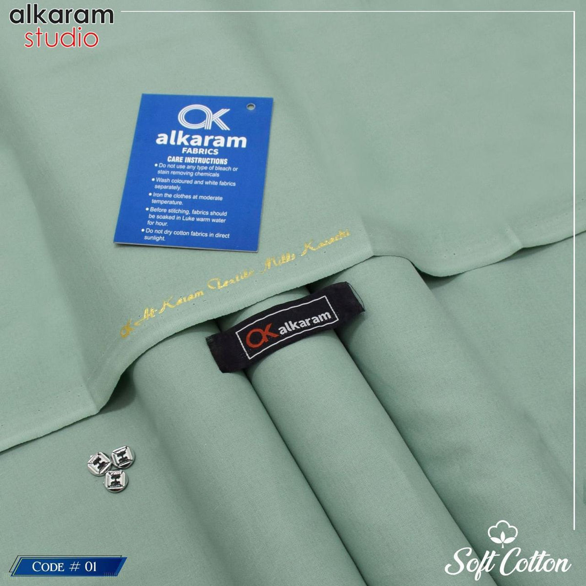 Alkaram Fabrics Soft Cotton 4.5 Meter Summer Unstitched Suit | Color Guaranteed