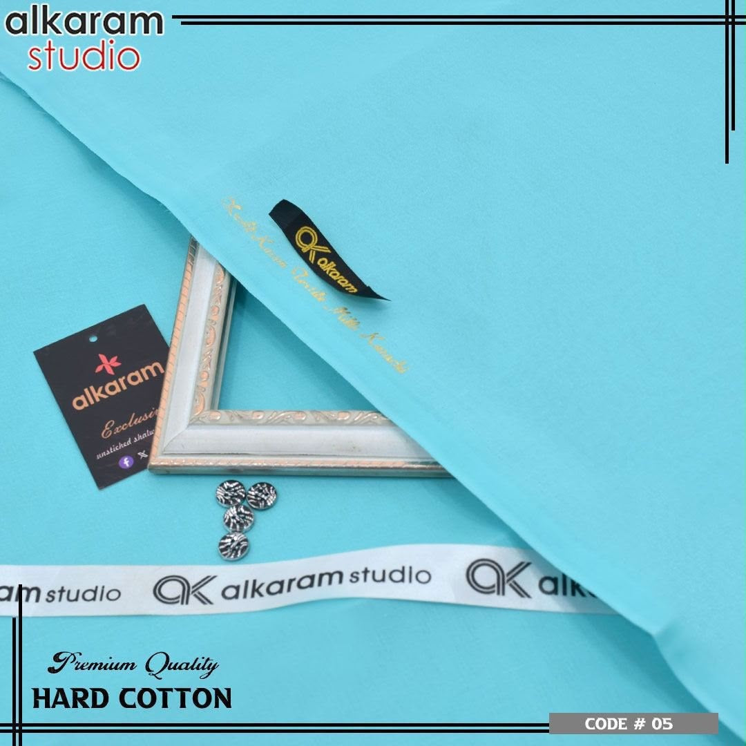 Alkaram Fabrics 4.5 Meter Hard Cotton Unstitched Summer Suit | Color Guaranteed