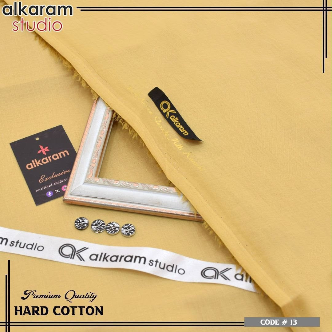 Alkaram Fabrics 4.5 Meter Hard Cotton Unstitched Summer Suit | Color Guaranteed