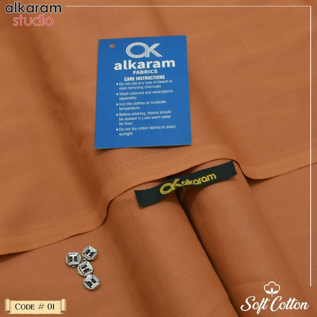 Alkaram Fabrics Soft Cotton 4.5 Meter Summer Unstitched Suit | Color Guaranteed