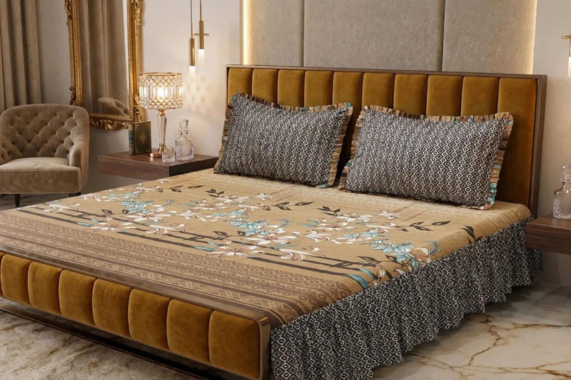 Alkaram 3Pc Stitched 2 Sided Frill Bedsheets