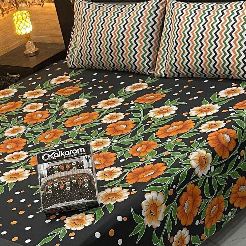 Alkaram 3Pc Mix Cotton King Pair Bedsheets