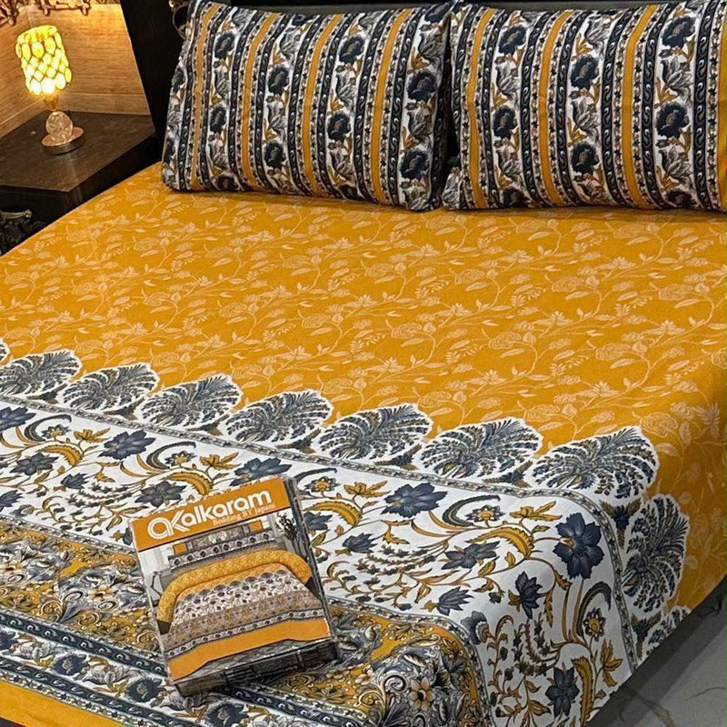 Alkaram 3Pc Mix Cotton King Pair Bedsheets