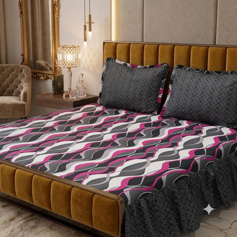 Alkaram 3Pc Stitched 2 Sided Frill Bedsheets