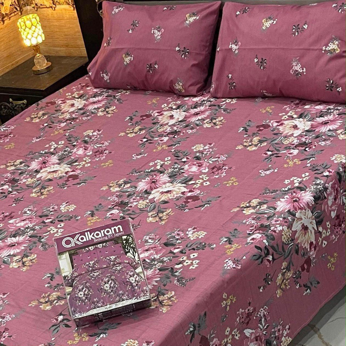 Alkaram 3Pc Mix Cotton King Pair Bedsheets