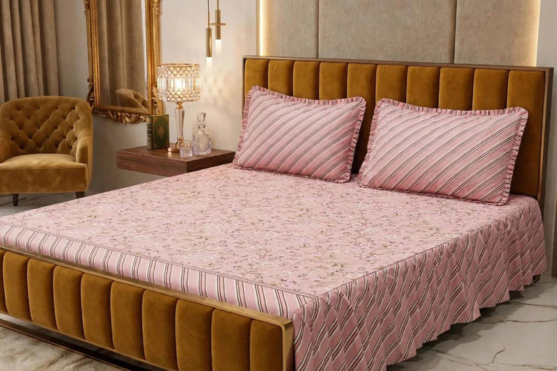 Alkaram 3Pc Stitched 2 Sided Frill Bedsheets