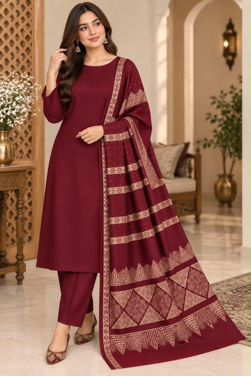 Pure Dhanak 3-Piece Winter Collection | Fancy Wool Sequence Shawl