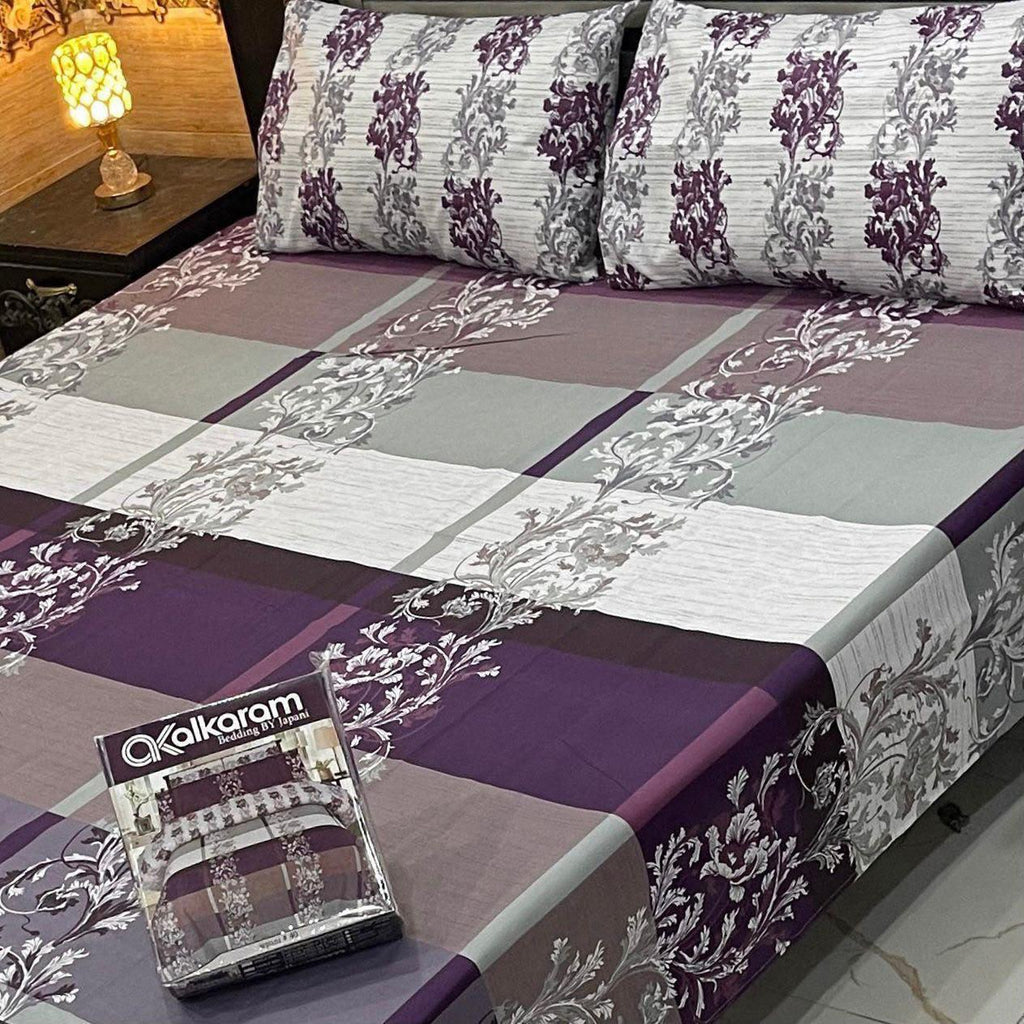 Alkaram 3Pc Mix Cotton King Pair Bedsheets
