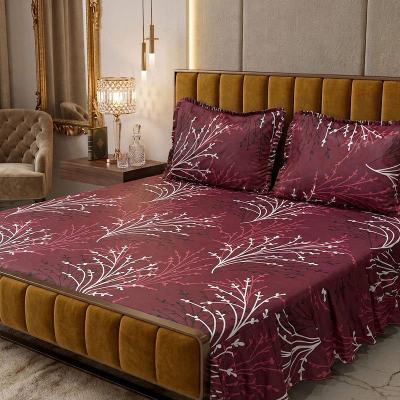 Alkaram 3Pc Stitched 2 Sided Frill Bedsheets