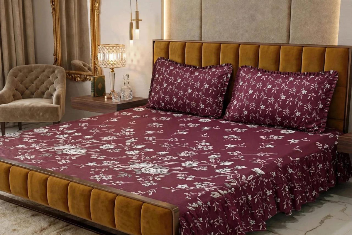 Alkaram 3Pc Stitched 2 Sided Frill Bedsheets