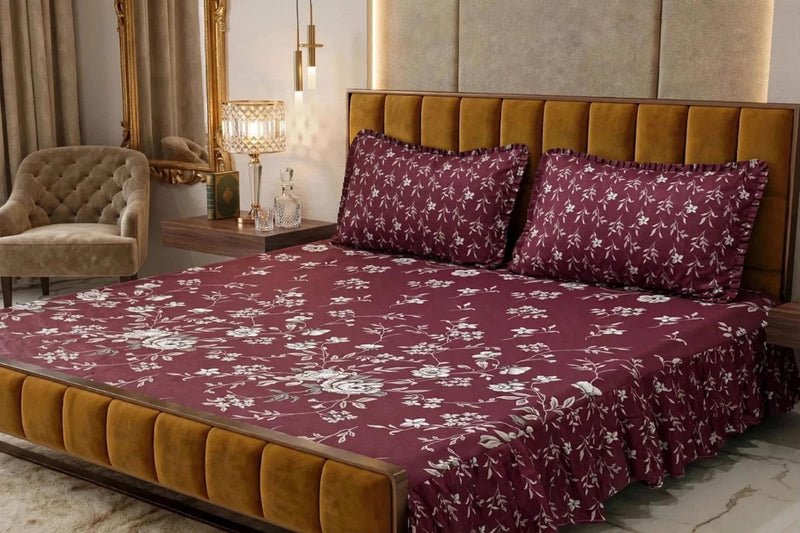 Alkaram 3Pc Stitched 2 Sided Frill Bedsheets