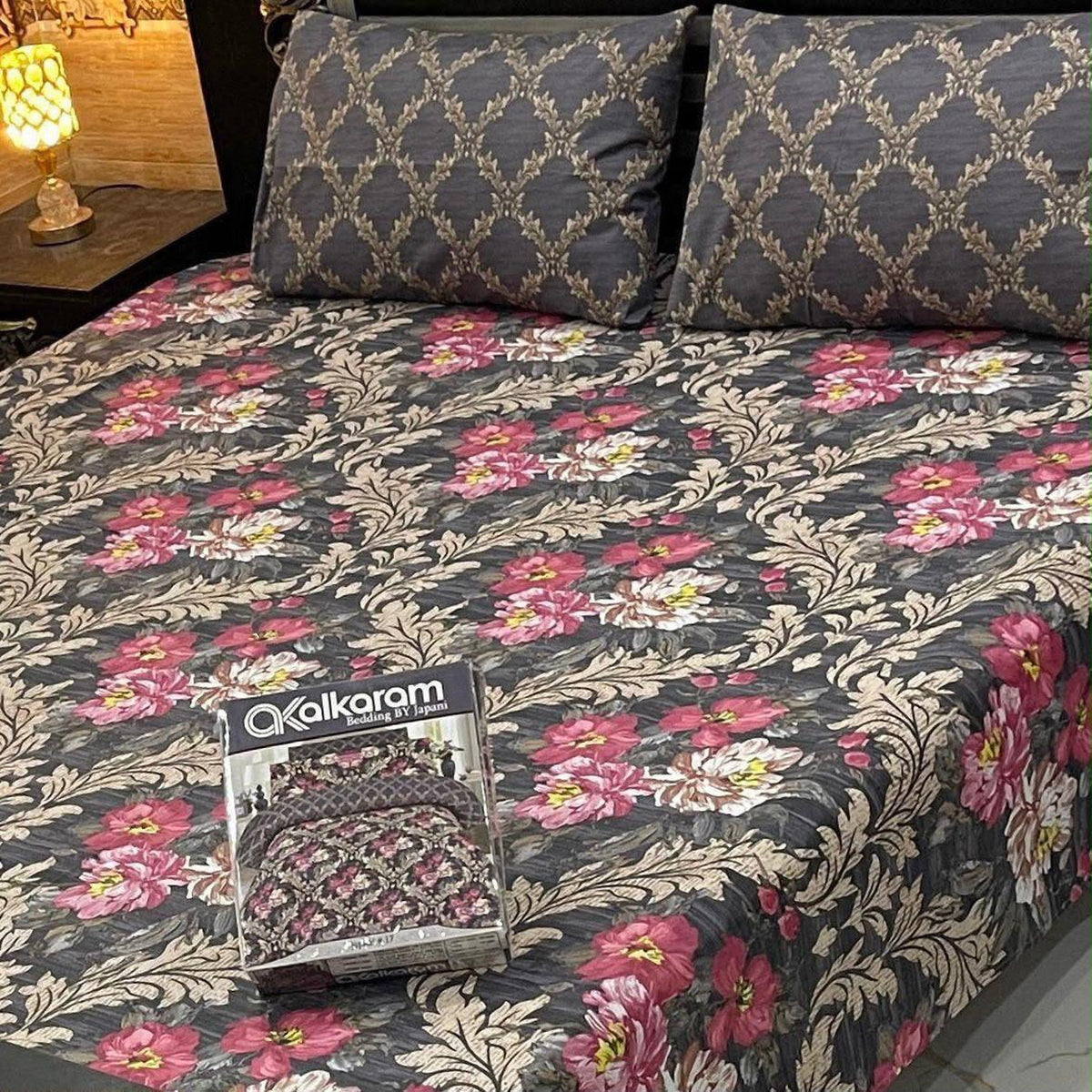 Alkaram 3Pc Mix Cotton King Pair Bedsheets