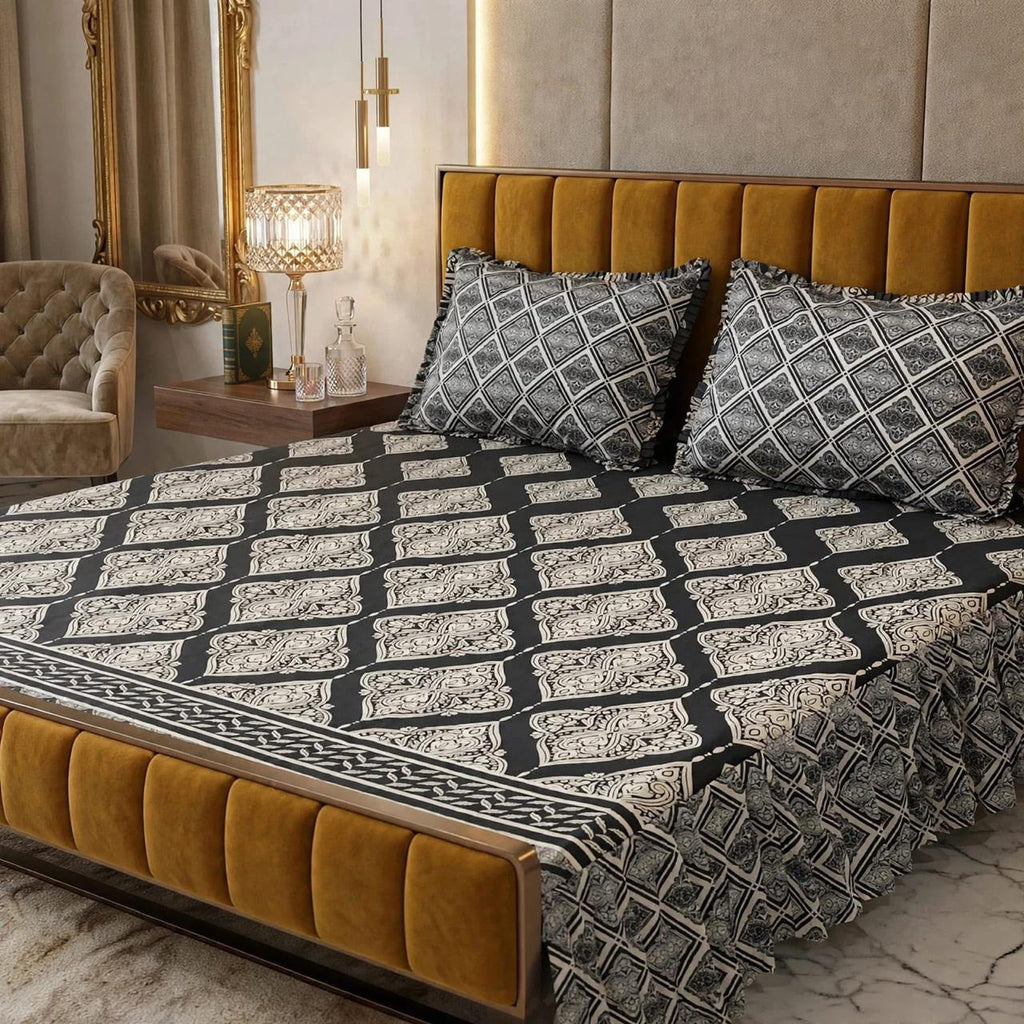 Alkaram 3Pc Stitched 2 Sided Frill Bedsheets