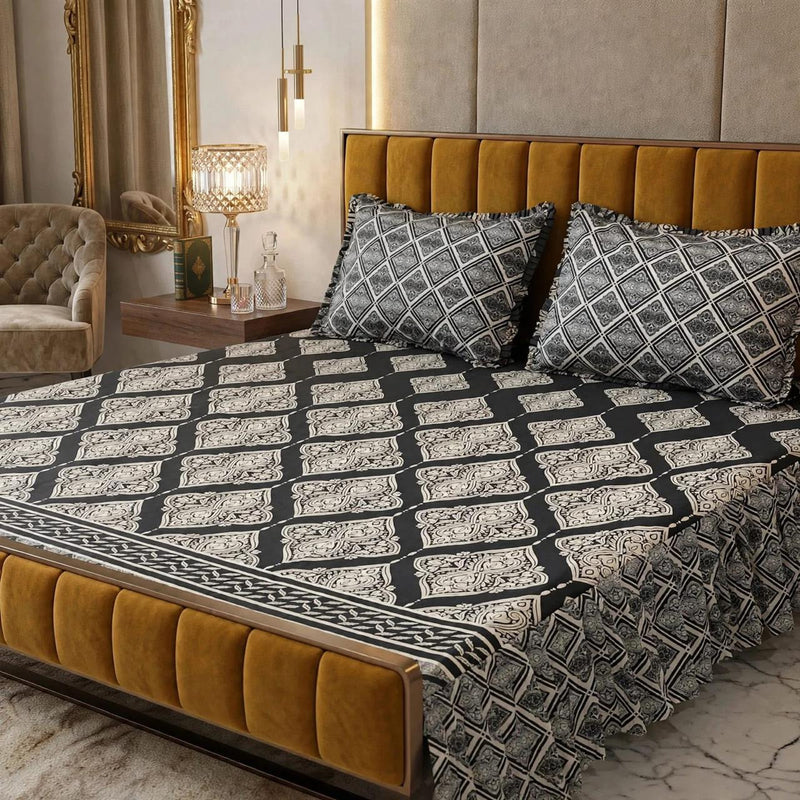 Alkaram 3Pc Stitched 2 Sided Frill Bedsheets