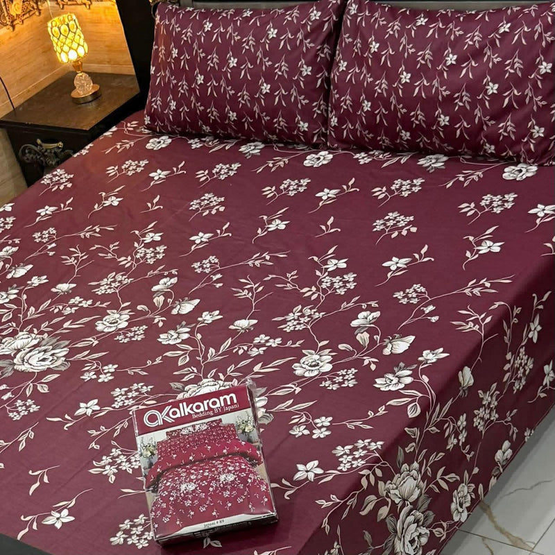 Alkaram 3Pc Mix Cotton King Pair Bedsheets