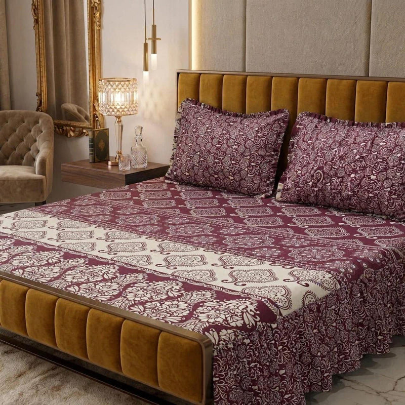 Alkaram 3Pc Stitched 2 Sided Frill Bedsheets