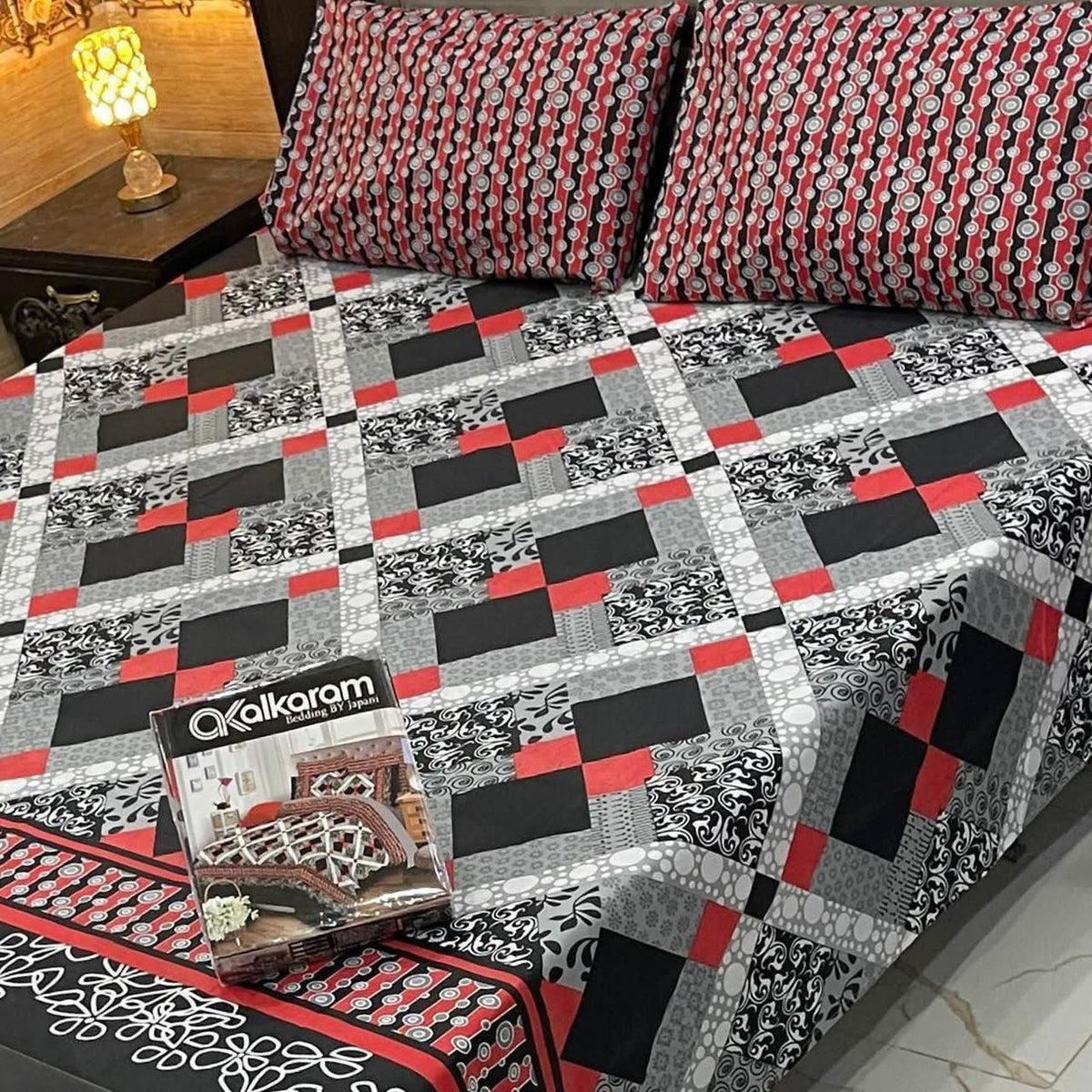 Alkaram 3Pc Mix Cotton King Pair Bedsheets