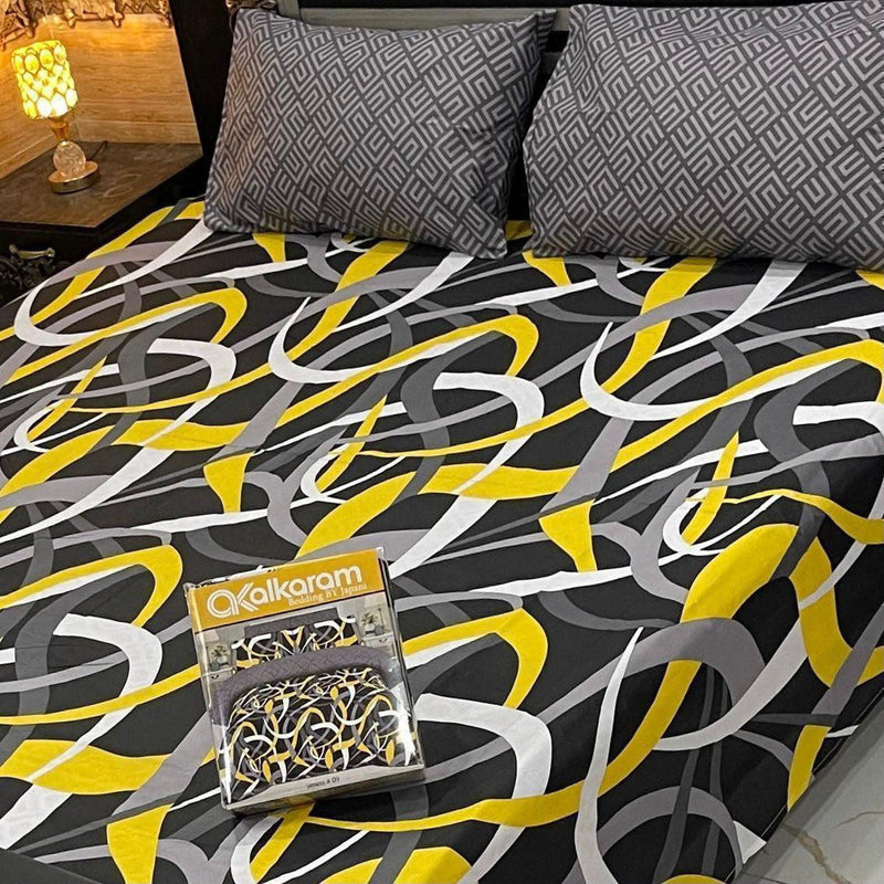 Alkaram 3Pc Mix Cotton King Pair Bedsheets