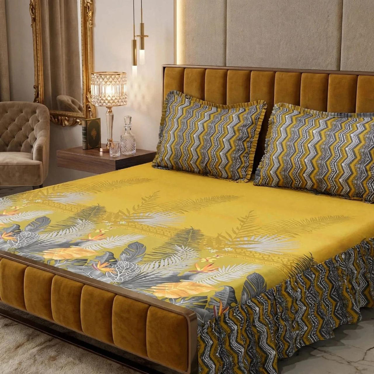 Alkaram 3Pc Stitched 2 Sided Frill Bedsheets