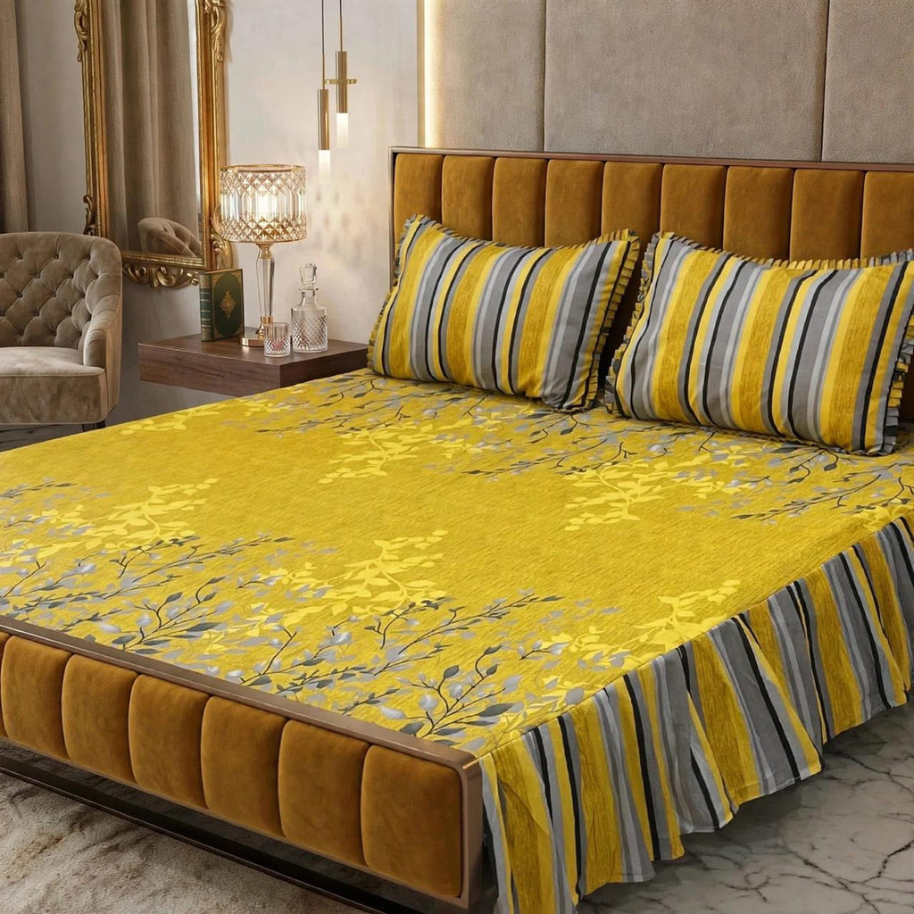 Alkaram 3Pc Stitched 2 Sided Frill Bedsheets
