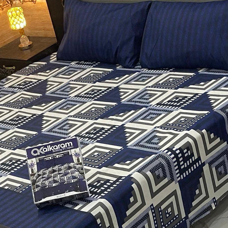 Alkaram 3Pc Mix Cotton King Pair Bedsheets
