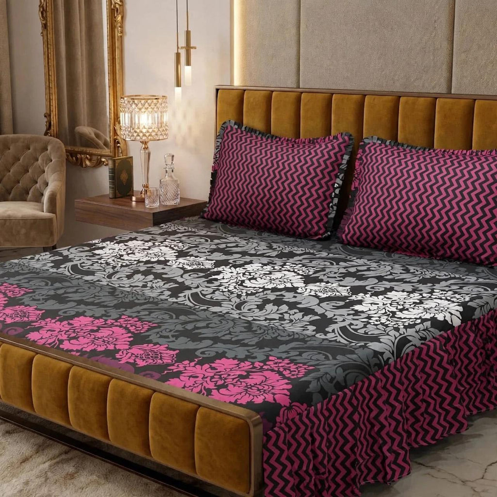 Alkaram 3Pc Stitched 2 Sided Frill Bedsheets