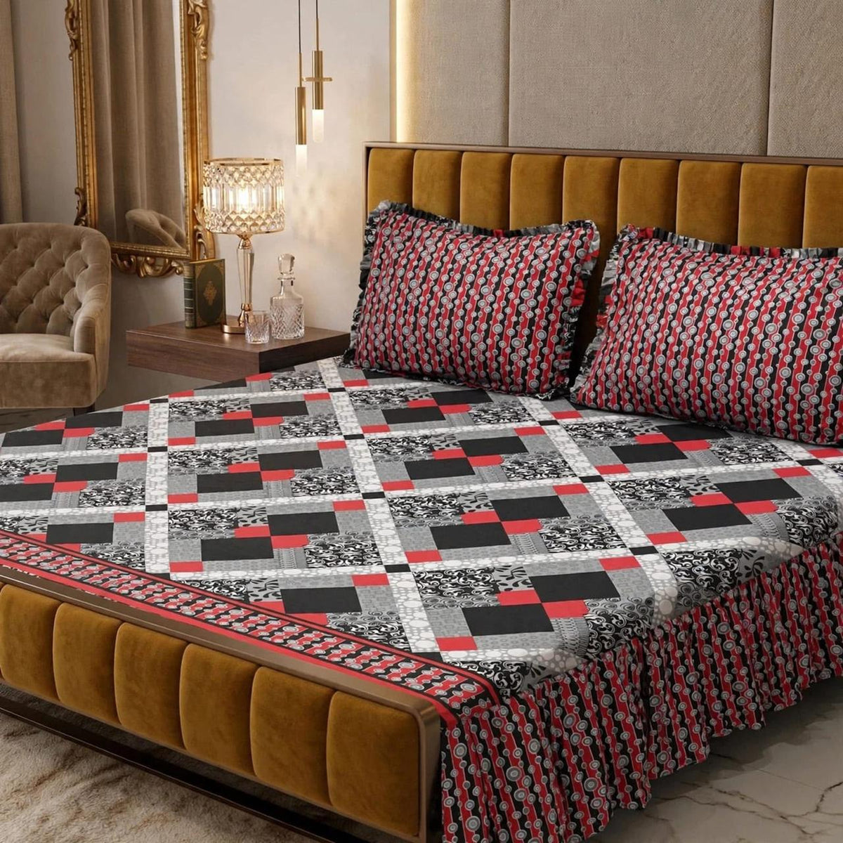 Alkaram 3Pc Stitched 2 Sided Frill Bedsheets