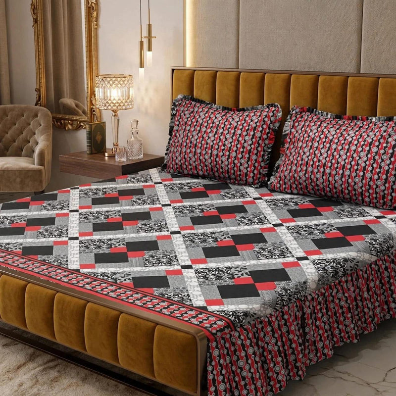 Alkaram 3Pc Stitched 2 Sided Frill Bedsheets