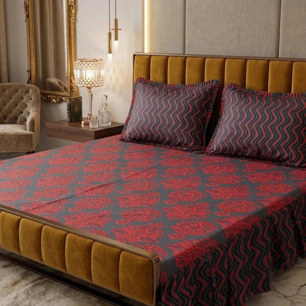 Alkaram 3Pc Stitched 2 Sided Frill Bedsheets