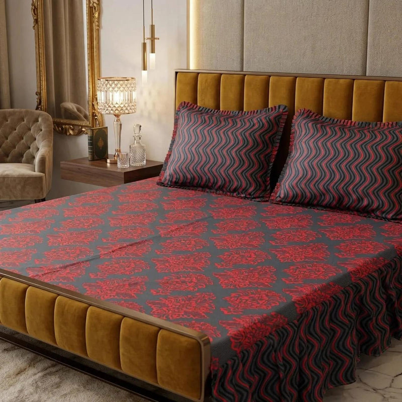 Alkaram 3Pc Stitched 2 Sided Frill Bedsheets