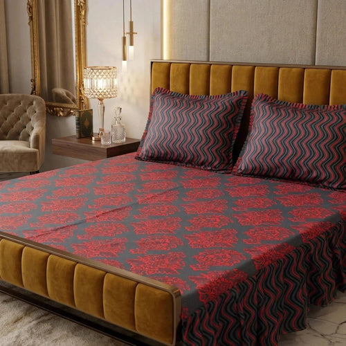 Alkaram 3Pc Stitched 2 Sided Frill Bedsheets