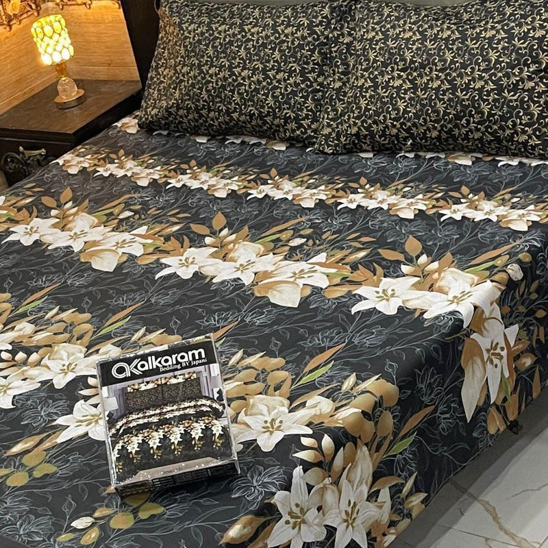 Alkaram 3Pc Mix Cotton King Pair Bedsheets