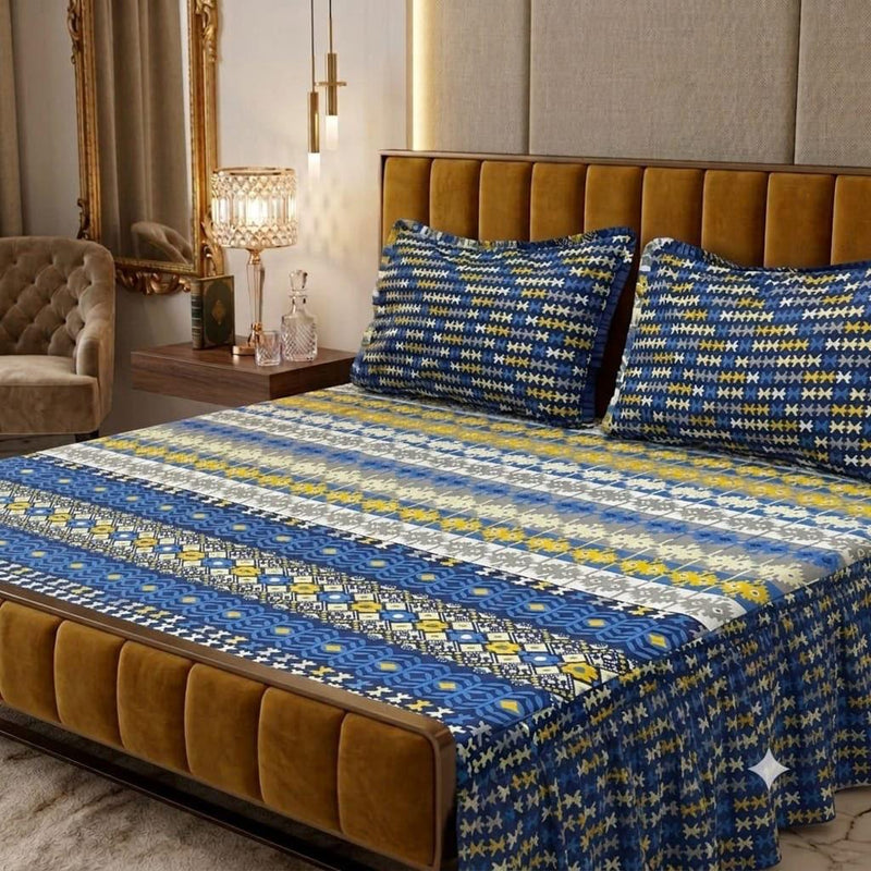 Alkaram 3Pc Stitched 2 Sided Frill Bedsheets
