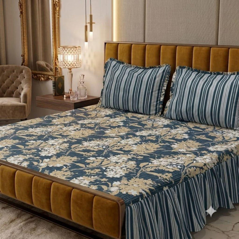 Alkaram 3Pc Stitched 2 Sided Frill Bedsheets
