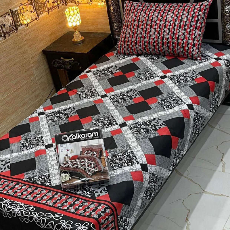 Alkaram 4Pc Mix Cotton Single Pair Bedsheets| Shop Now