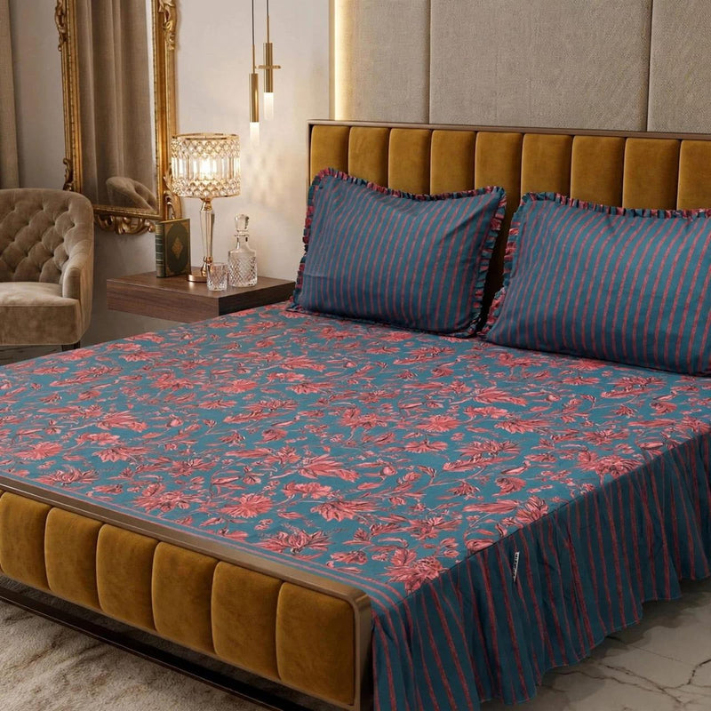 Alkaram 3Pc Stitched 2 Sided Frill Bedsheets